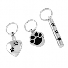 Pet Paw Engraved A Set of Cremation Keychain Keyring with Ashes Holder Urn Pendant 316L Stainless Steel Material