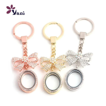 10Pcs Crystal Oval Glass Relicario Living Memory Floating Locket Keychains With Bowknot Brooch Women Bag Gift Jewelry