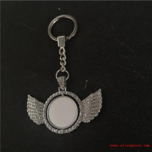 sublimation blank round wings keychains key ring hot transfer printing blank consumables two sided printing 10pieces/lot