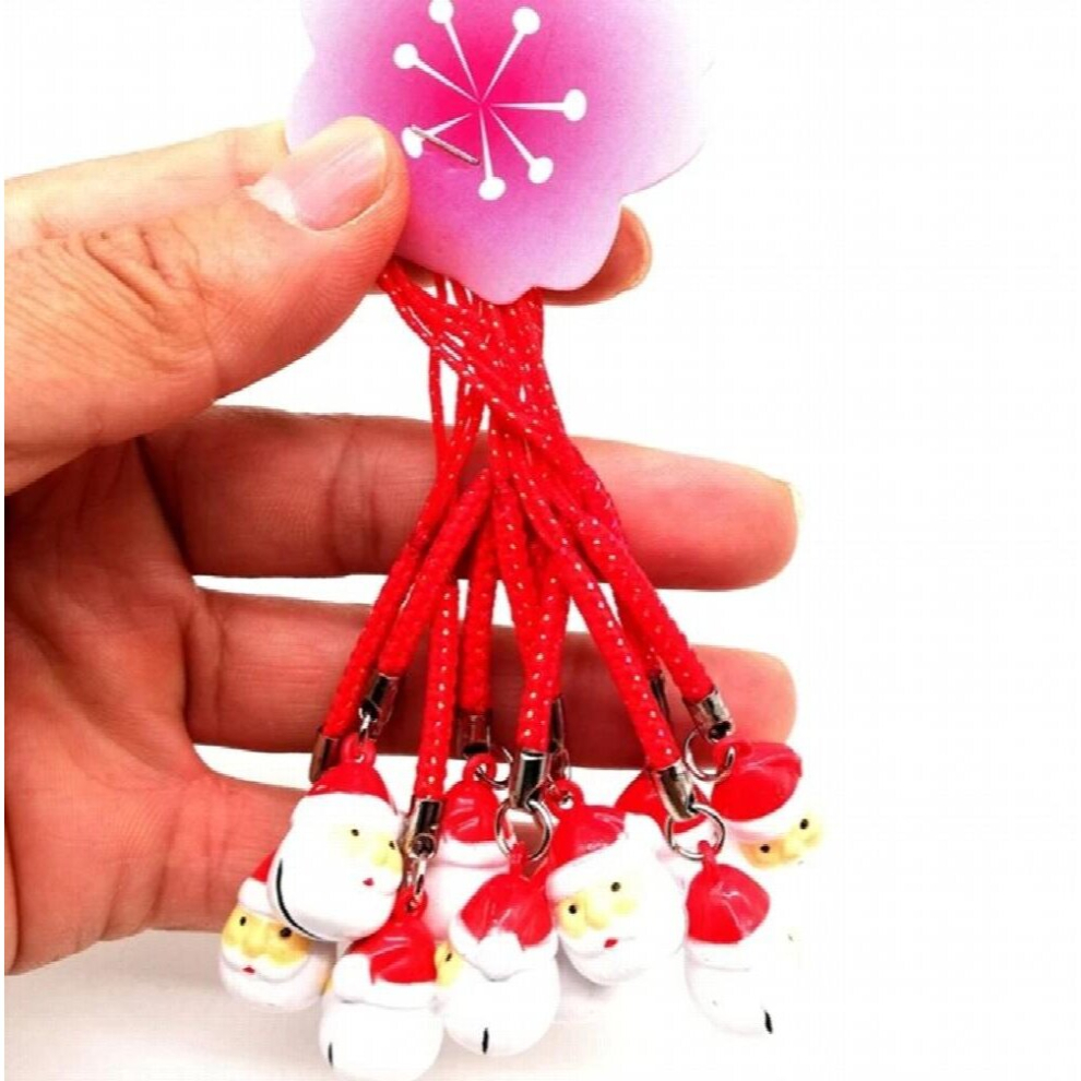 50 Pcs Christmas Santa Claus Head Snowman Key Chians Pendant Cell Phone Charm Straps With Bell Cartoon Multicoloured 885674156396