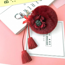 10pcs/lot Girls Jewelry Keychains Plush Balls With Tassel Pendant Ornament Key Ring For Women Bags Decoration
