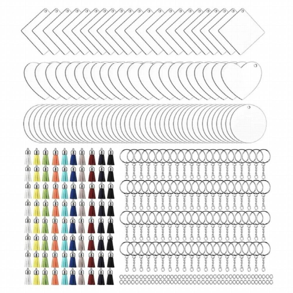634D 320Pieces Acrylic Keychain Blank Key Rings Set Include 80 Pieces Keychain Blanks-image-OPC-PCWPRW5-NEW