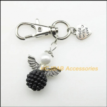 One Pair Spherality Mixed Angel with Tiny Heart Lobster Clasp Clips Key Hook Keychain Split Key Ring Findings