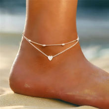 Silver Beads Heart Anklet For Women Girls Multilayer Anklets Vintage Foot Bracelet Beach Jewelry