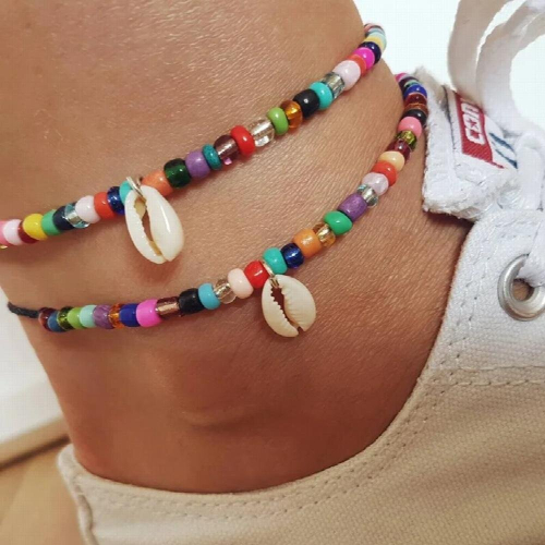 arrival shell anklet with pendant multi-color beaded chain 1 layer mixed beads stretchable chain for Baref 1