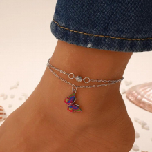Vintage Bohemian Silver Butterfly Anklet for Women Girls Double Layer Pendant Barefoot Chain Jewelry