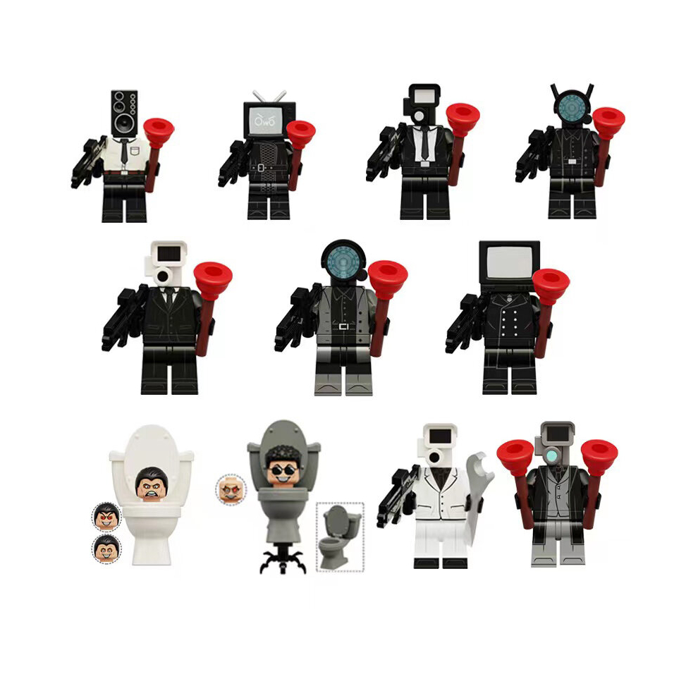 (Style D 11pcs) 12pcs Toilet Man Series Super Titan TV Man Audio Man Monitor Man Assembly Building Block Toy Bag