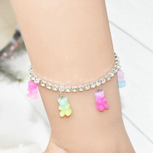 Colorful Bear Anklet Rhinestone Shine Jewelry Thick Chain Hitting Scene Anklets Female Cartoon Bear Foot Ornaments