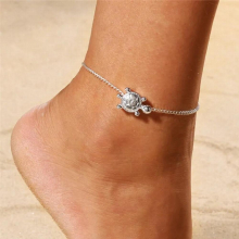 Summer Beach Silver Turtle Shaped Anklets For Women Hollow Animal Beaded Anklet Bracelet On the Leg Foot Jewelry
