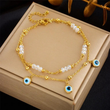316L Stainless Steel Double Layer Eyes Anklet For Women Girl Feet Wrist Chains Non-fading Jewelry Gift Party