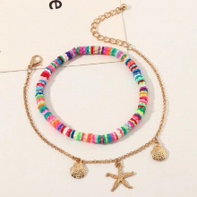 Iron Alloy Anklet Chain Womens Beach Wind Polymer Clay Shell Starfish Pendant Anklet Chain Jewelry for Girls