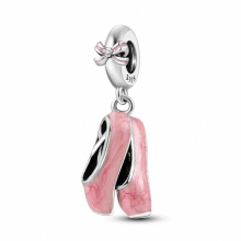 Pink Ballet Shoe Bow Knot Dangle Charm fit Bracelet Necklace Bead Silver Jewelry Making Women