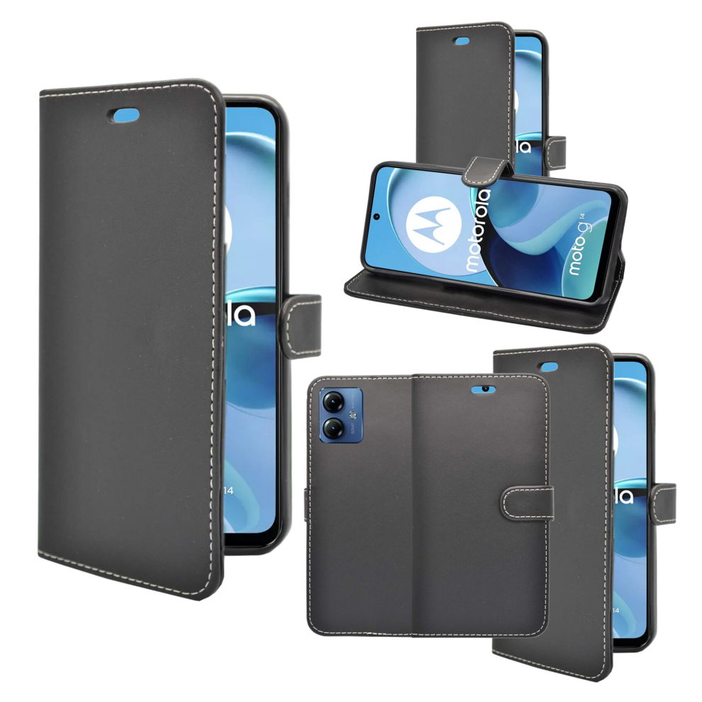 (Black) For Motorola G14 Wallet Flip Pu Leather Stand Card Slot Pouch Case Black 5060972627013