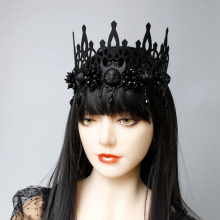Headband Halloween Party Props Death Demon Witch Head Crown with Beaded Tassel Headdress