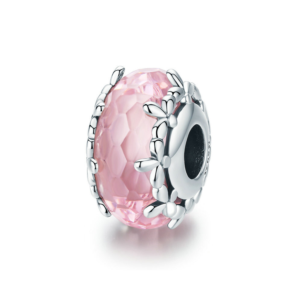 Pink Murano Glass Flower Charm Bead Floret Genuine 925 Sterling Silver Compatible With Pandora Bracelets