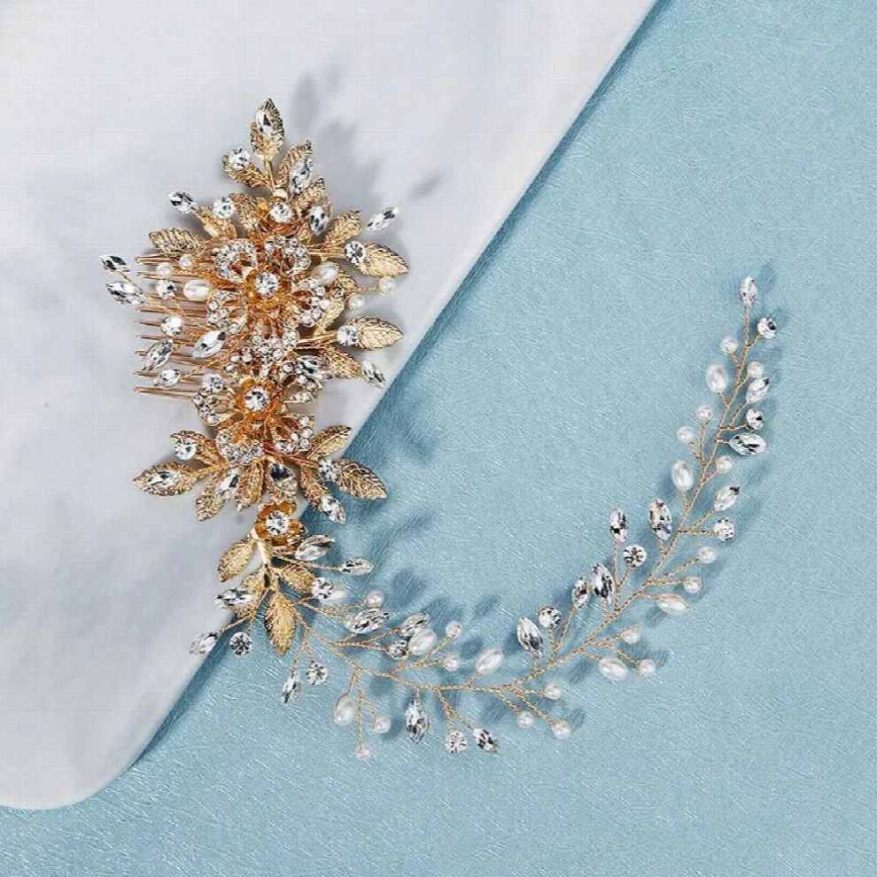 Bridal Wedding Hair Accessories Flower Leaf Hair Comb Clips for Women Crystal Silver Hair Jewelry Headpiece-image-OPC-PCWQDKN-NEW