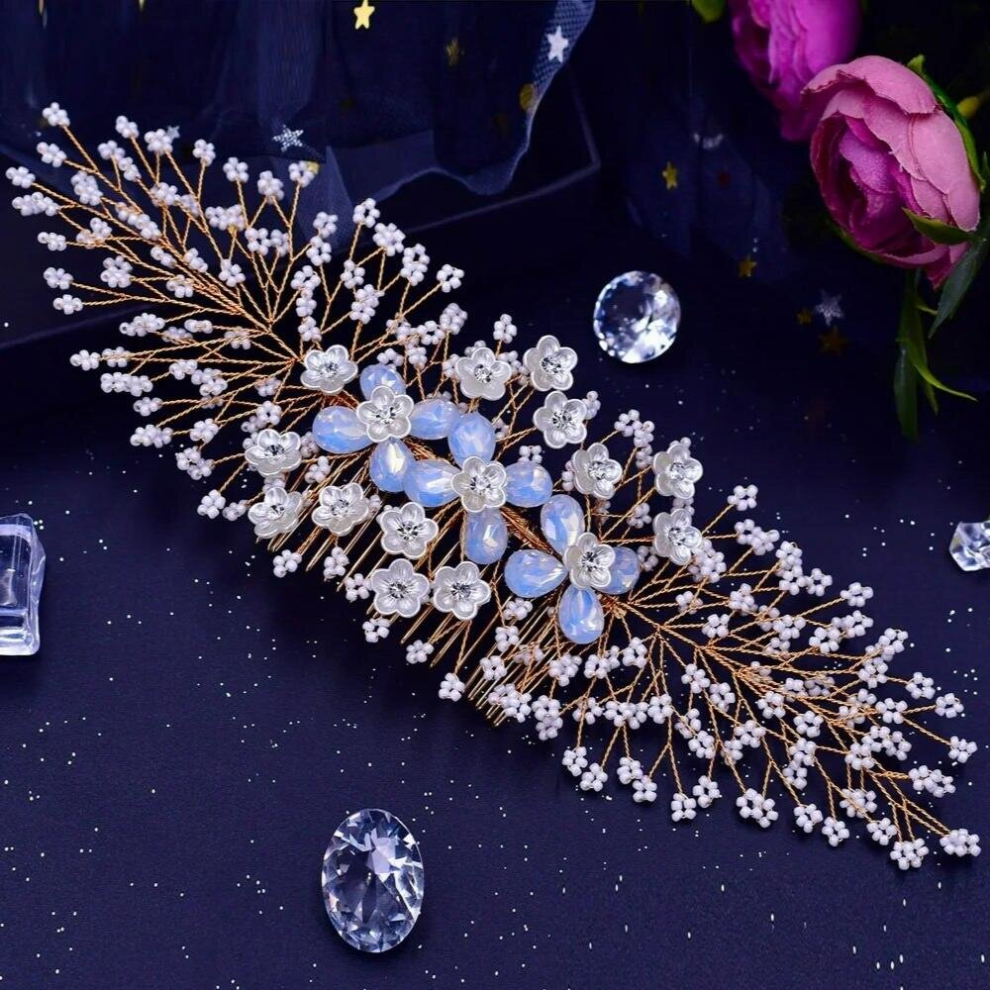 Silver Flower Pearls Hair Combs Hairpins Clips Headpieces Bride Wedding Hair Accessories Headbands Silver,Multicoloured