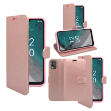 (Rose Gold) For Nokia C32 Wallet Flip PU Leather Stand Card Slot Pouch Case