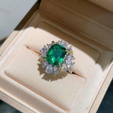 Ring for Women Vintage 10*12mm Lab Cultivated Emerald Gemstone High Carbon Diamond Wedding Rings for Girlfriend Female