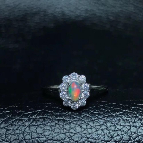 Natural opal woman rings change fire mysterious 925 silver adjustable size