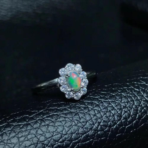 Natural opal woman rings change fire mysterious 925 silver adjustable size 1