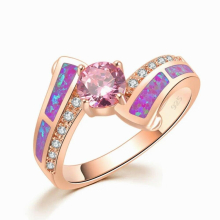 Timeless Violet Purple Fire Opal Rings Rose Pink Cubic Zirconia Crystal Round Stone Classic Jewelry Women Girl