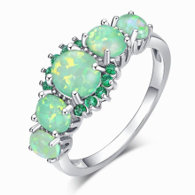 Lavish Big Green Fire Opal Stone Filled Rings Silver Plated CZ Zirconia Crystal Bohemia Boho Jewelry Woman Size 11 12