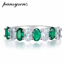 Vintage 100% 925 Sterling Silver Oval Cut Emerald Simulated Moissanite Rings for Women Anniversary Party Fine Jewelry