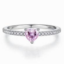 100% 925 Sterling Silver Heart Pink Sapphire High Carbon Diamond Gemstone Wedding Party Ring Fine Jewelry