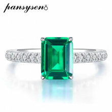 100% 925 Sterling Silver 6*8MM 1ct Emerald High Carbon Diamond Gemstone Finger Ring Party Fine Jewelry