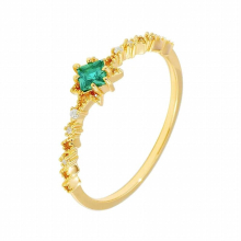 Vintage Bojiu Synthetic Emerald Ring For Women Pinky Knuckle Stacking Thin Rings 925 Sterling Silver Vermeil Jewelry