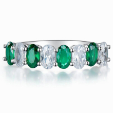 Vintage 925 Sterling Silver Oval Cut Created Moissanite Emerald Gemstone Wedding Band Rings Fine Jewelry
