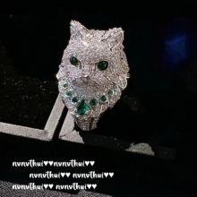 Plated Full of Dazzing CZ Lab Emerald Little Cat Rings Creative Female Banquet Cocktail Party Jewelry