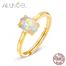 925 Sterling Silver Resizable Rings For Women Synthetic Opal Plated Style Classic Fine Jewelry