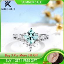 Kuololit Bluish Emerald Gemstone Rings for Women 925 Sterling Silver Princess cut rings for Engagement Party Fine Jewelry