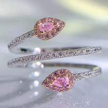 925 Sterling Silver Pear Pink Sapphire High Carbon Diamond Gemstone Fine Jewelry Serpentine Ring For Women