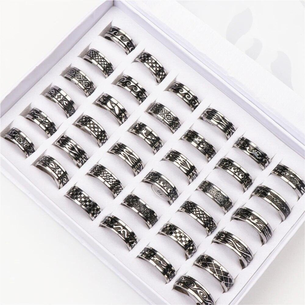 Bulk 36pcs/Lot Vintage Stainless Steel Animal Geometry Mix Style Rings For Men Women Jewelry Internal Polishing-image-OPC-PCWR2PT-NEW