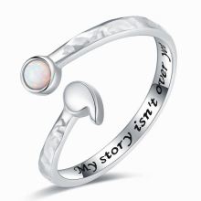 925 Sterling Silver Adjustable Opal Hammered Semicolon Rings Suicide Awareness Inspirational Supporting Jewelry For Women