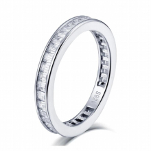 925 Sterling Silver Eternity Ring Emerald Cut SONA Stone Ladies Engagement Wedding Band Jewelry 100% Assurance