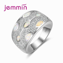 Women Wide Wedding Finger Ring 925 Sterling Silver Jewelry Micro Inlay Full Cubic Zirconia Crystal Opal Ring