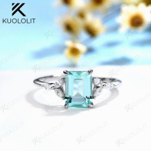 Kuololit Bluish Green Emerald Gemstone Rings for Women 925 Sterling Silver Rectangle Ring for Engagement Party Vintage