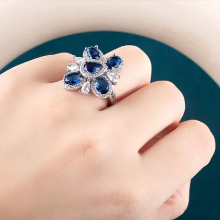Cellacity 925 Sterling Silver Sapphire Gemstone Women Ring Flower Shape Open Adjust Size Female Finger Fine Jewerly Gift