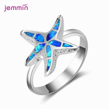 Starfish Pattern Tide Rire Opal Ring for Women Girl Pure 925 Sterling Silver Jewelry Stylish Ring