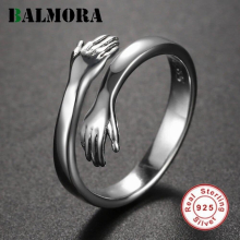 Real 925 Sterling Silver Hug Hands Stacking Ring For Women Statement Punk Ring Adjustable Hugging Ring Jewelry