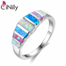 Geometry Rainbow Fire Opal 925 Sterling Silver Rings for Party Birthday Women Girl Fine Jewelry Ring