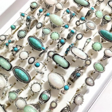 30 OR 100pcs Mix Antique Silver Plate Opal Vintage Womens Rings Party Jewelry