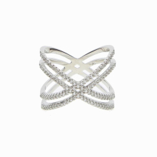 100% pure 925 sterling silver girl women ladies micro pave clear CZ Double cross Criss X wedding engagement finger ring