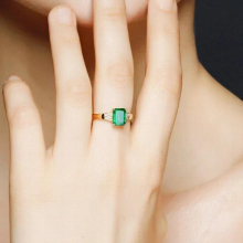 Natural Emerald Rings for Loves Soild 14K Yellow Engagement for Couples Vintage Temperament Jewelry Resizable Gift