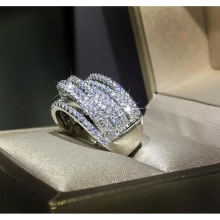 Jewelry 925 Sterling Silver Pave Sapphire CZ Diamond Gemstones Party Women Wedding Engagement Band Ring