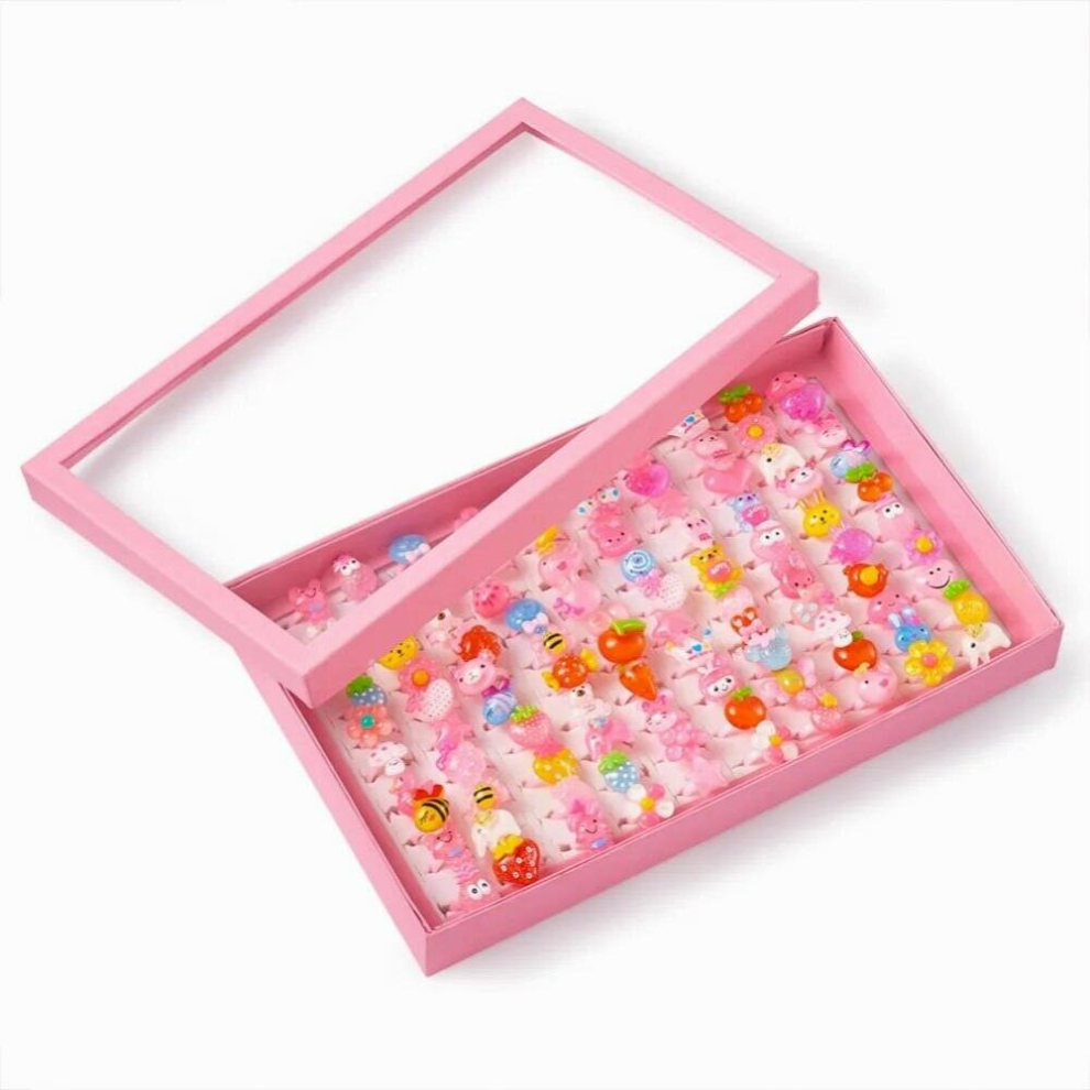 1 Box Rings Childrens Jewelry Plastic Kids Rings for Girls Animal Fruit Style Resin Cabochons Mixed 14mm-image-OPC-PCWR5YN-NEW